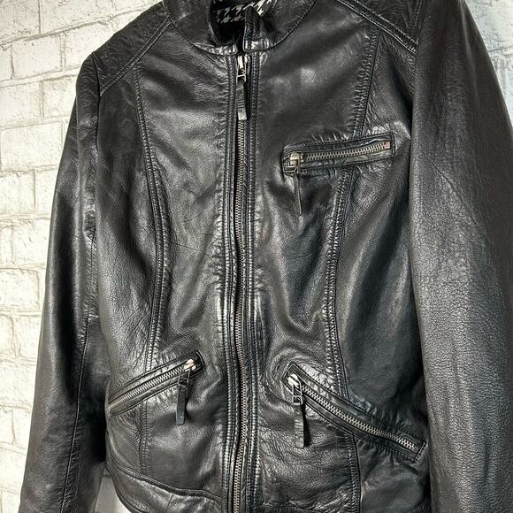 Bod & Christensen Leather Jacket Zip Moto Biker Motorcycle Neutral Black S - Picture 4 of 10